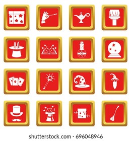 Magic icons set in red color isolated vector illustration for web and any design