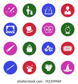 Magic Icons. White Flat Design In Circle. Vector Illustration. 