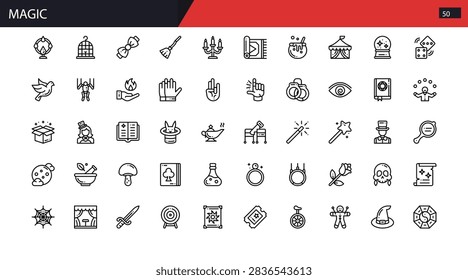 Magic Illusion Fantasy Trick Wizard Mystical Wonder Icon Set