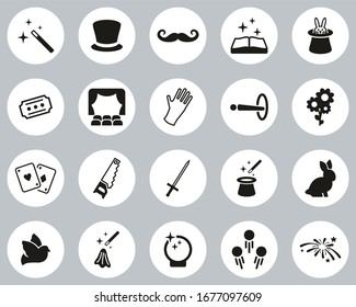 Magic & Illusion Icons Black & White Flat Design Circle Set Big