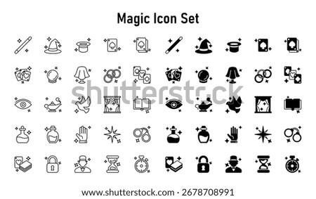 Magic and Illusion Icons with two style outline and glyph, on white background isolated