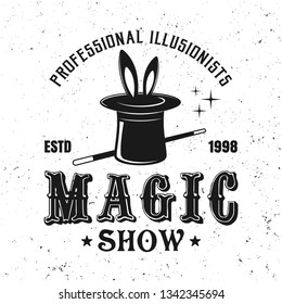 Magic illusion show vector circus emblem, label, badge or logo in vintage style isolated on white background