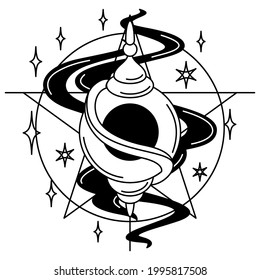 Magic illustration with amulet. Mystic, alchemy, spirituality and tattoo art.