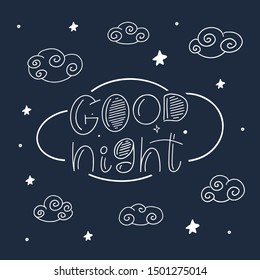 Magic illustration with hand lettering and doodles icon. Beautiful childish elements. Sweet dreams, sleep, cosmos, good night. Vector eps10, logotype. Isolated graphic. Modern linear.