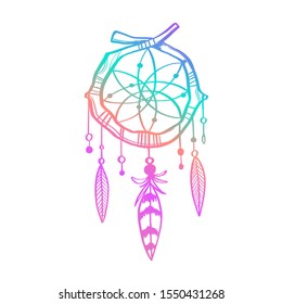 Magic indian Dreamcatcher. Vector hand drawn doodle illustration, tattoo sketch. Witchcraft, shamanic attribute