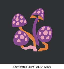 Magic ingredients used for spells and witchcraft, isolated poisonous mushrooms. Toxic fungi plant, psychotropic and dangerous meal, hallucinogen and bio drug from nature. Vector in flat style