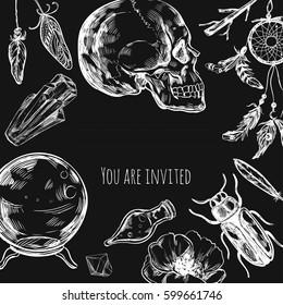 Magic invitation card. Vector template. Boho