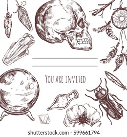 Magic invitation card. Vector template. Boho