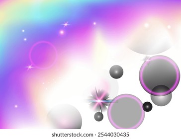 Invitación mágica. Fondo de unicornio púrpura. Patrón de hadas. Malla irlandesa irisada. Gradiente místico rosa. Holograma del Universo Lila. Chica Brillo. Linda invitación mágica.