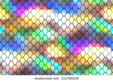 Magic iridescent dragon squama geometric seamless background. Fantastic gradient pattern or roof texture. Minimal wallpaper. Reptile decorative skin or mermaid tail.