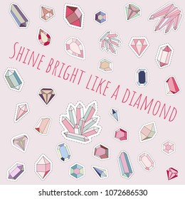 Magic isolated colored crystals of different forms of pastel color