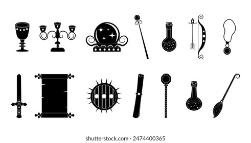 Magic item glyph set. Elements isolated on white background