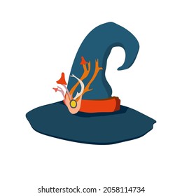 Magic item witch's hat, wizard attributes for halloween. Cartoon vector illustration.
