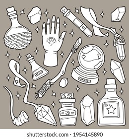 Magic items. Hand drawing illustration. 