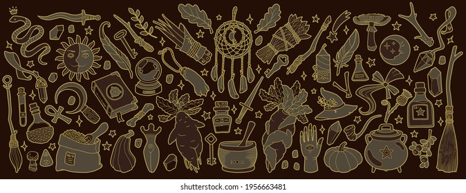 Magic items. Hand drawing illustration. 