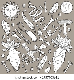 Magic items. Hand drawing illustration. 