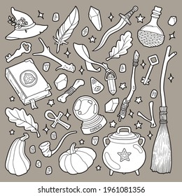 Magic items. Hand drawing illustration. 