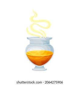 Magic jar with potion. Bottle with magical elixir cartoon vector illustration