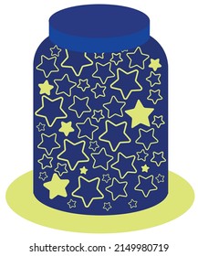 magic jar, jar of stars. starry night sky in bottle. magic icon fantasy 