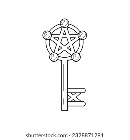 Magic key icon. Cartoon illustration of a gold key with gems isolated on a white background. Vector 10 EPS.
