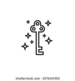 Magic key outline icon. linear style sign for mobile concept and web design. Shiny key simple line vector icon. Symbol, logo illustration. Pixel perfect vector graphics