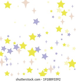 Magic Kids Holiday White Pastel Background. Winter Print Stars Sky Pink Design Pic. Four-pointed Girl Yellow Santa Mystery Pattern. Christmas Color New Year Night Children Purple Composition.