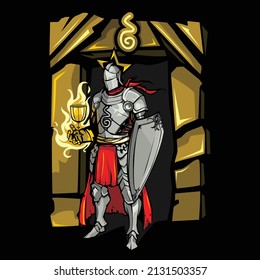 Ilustración del personaje vector Magic knight saliendo del templo