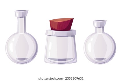 Magic laboratory tube jar flask bottle isolated set. Vector flat graphic design illustration
