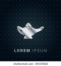 Magic Lamp 3D silver/platinum metallic chromium precious Icon / Logo Design