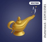 magic lamp 3D vector icon set, on a navy blue background