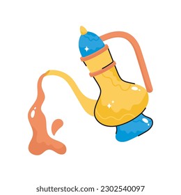 Magic lamp doodle vector outline icon. EPS 10 file