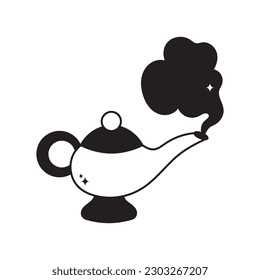 Magic lamp doodle vector outline icon. EPS 10 file