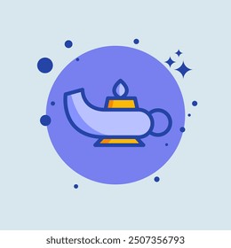 Magic lamp flat illustration. Magical signs vector illustration.