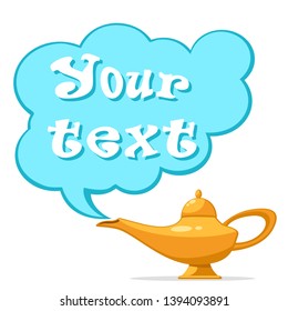 Magic lamp with a Genie on a white background. Place for text.