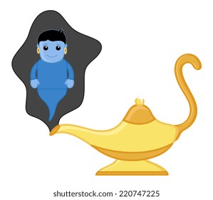 Magic Lamp Genie - Vector Character Cartoon Illustration