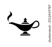 Magic lamp icon. Black and white icon of a classic magic lamp, symbolizing wishes and dreams.