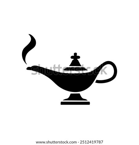 Magic lamp icon. Black and white icon of a classic magic lamp, symbolizing wishes and dreams.