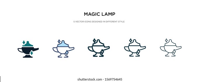 magic lamp icon in different style vector illustration. two colored and black magic lamp vector icons designed in filled, outline, line and stroke style can be used for web, mobile, ui