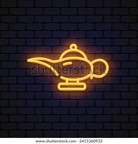 Magic lamp icon neon on black background.