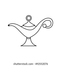 Magic lamp icon in outline style isolated on white background. Tricks symbol vector illustration