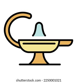Icono de lámpara mágica. Contorno de color de icono de vectores de lámpara mágica aislado en blanco