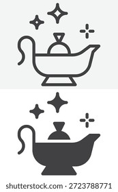 Icono de lámpara mágica en línea y estilo sólido. Esquema y signo de Vector con trazo editable, icono de símbolo de deseo para los cuentos de hadas, genio y conceptos de fantasía.