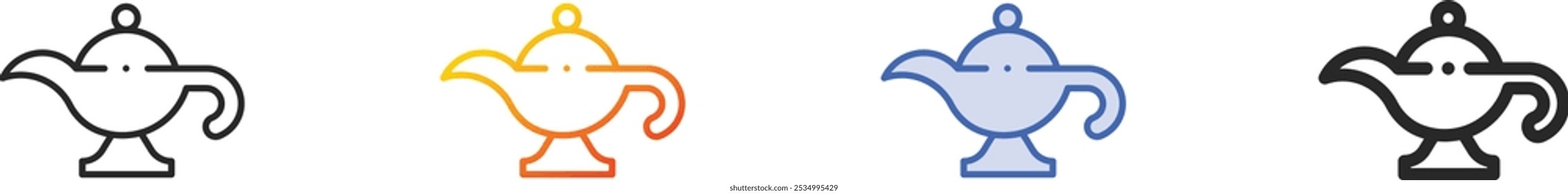 ícone de lâmpada mágica.Linear fino, gradiente, traço azul e negrito Design estilo isolado no fundo branco