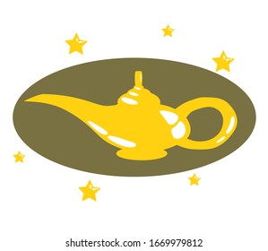 Magic lamp on the background. Cartoon. Vector illustration.