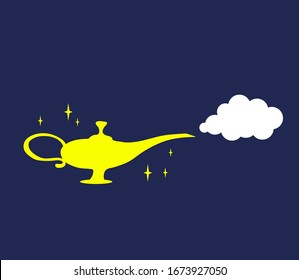 Magic lamp on a blue background. Cartoon. Vector illustration.