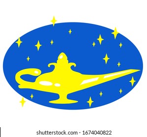 Magische Lampe auf blauem Hintergrund. Symbol. Vektorillustration.