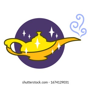 Magic lamp on a blue background. Cartoon. Vector illustration.