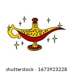 Magic lamp on a white background. Cartoon. Vector illustration.