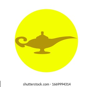 Magic lamp on a yellow background. Symbol. Cartoon. Vector illustration.