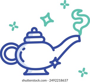 Magic lamp outline color vector illustration